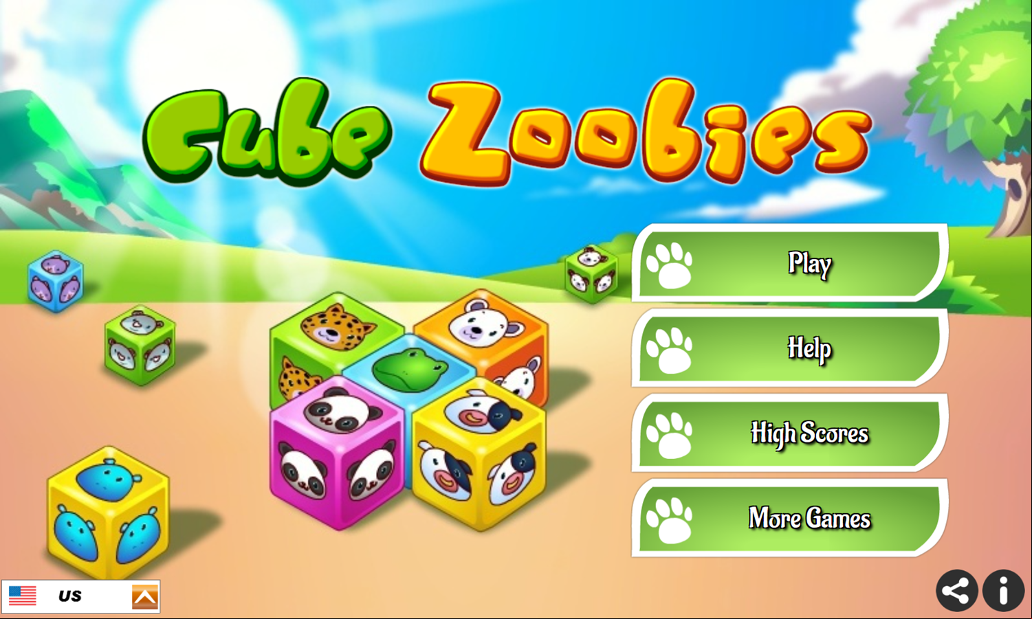 Cube Zoobies Game Welcome Screen Screenshot.