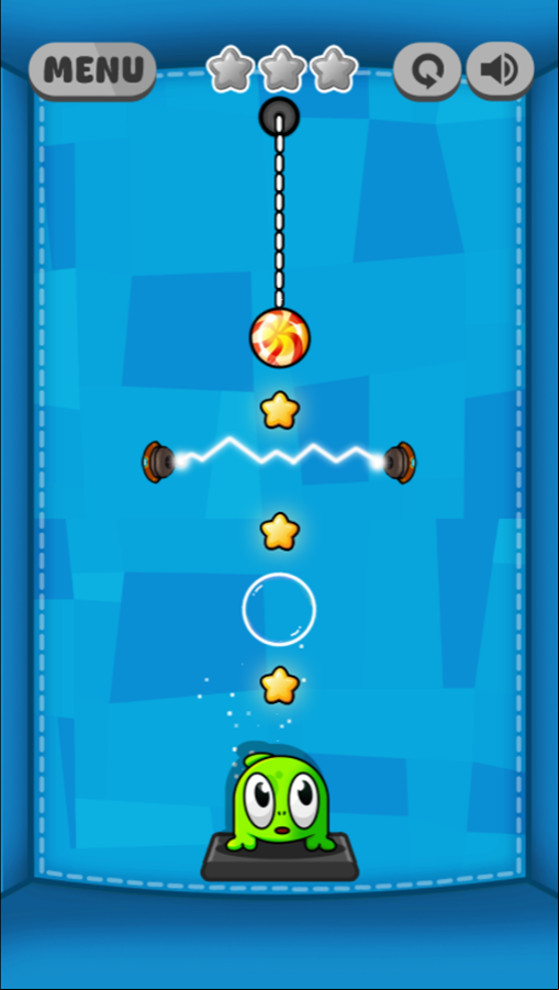 Cut The Candy Game Level With Electricity and Bubble Screenshot.
