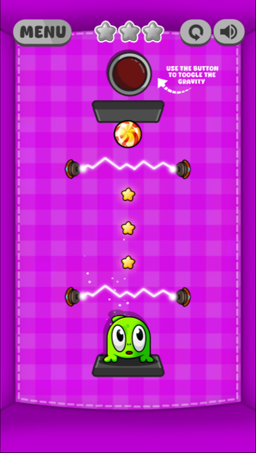 Cut The Candy Game Level With a Gravity Reversing Button Screenshot.