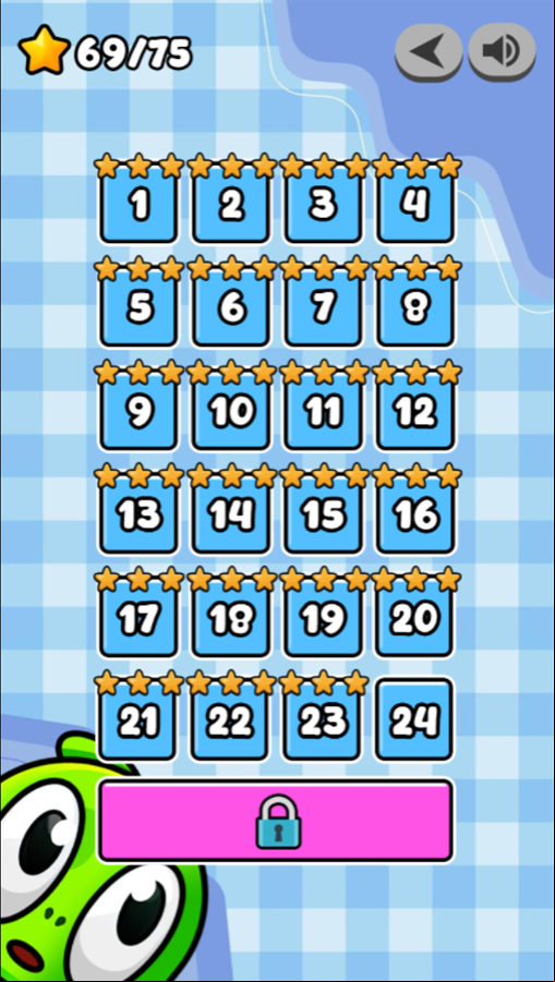 Cut The Candy Game Level Select Screen Screenshot.