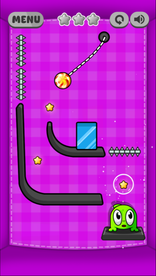 Cut The Candy Game Level Requiring Precise Cut Timing Screenshot.