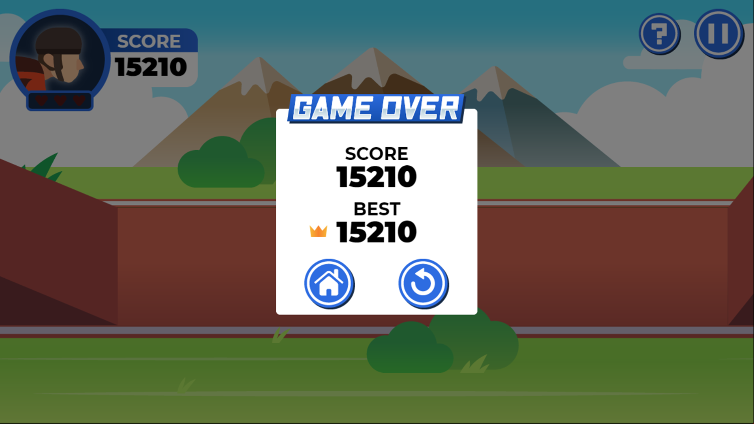 Cycling Hero Game Over Screenshot.