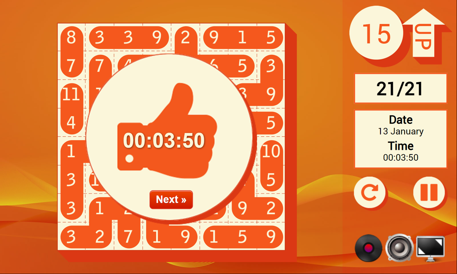 Daily 15 Up Game Complete Screenshot.