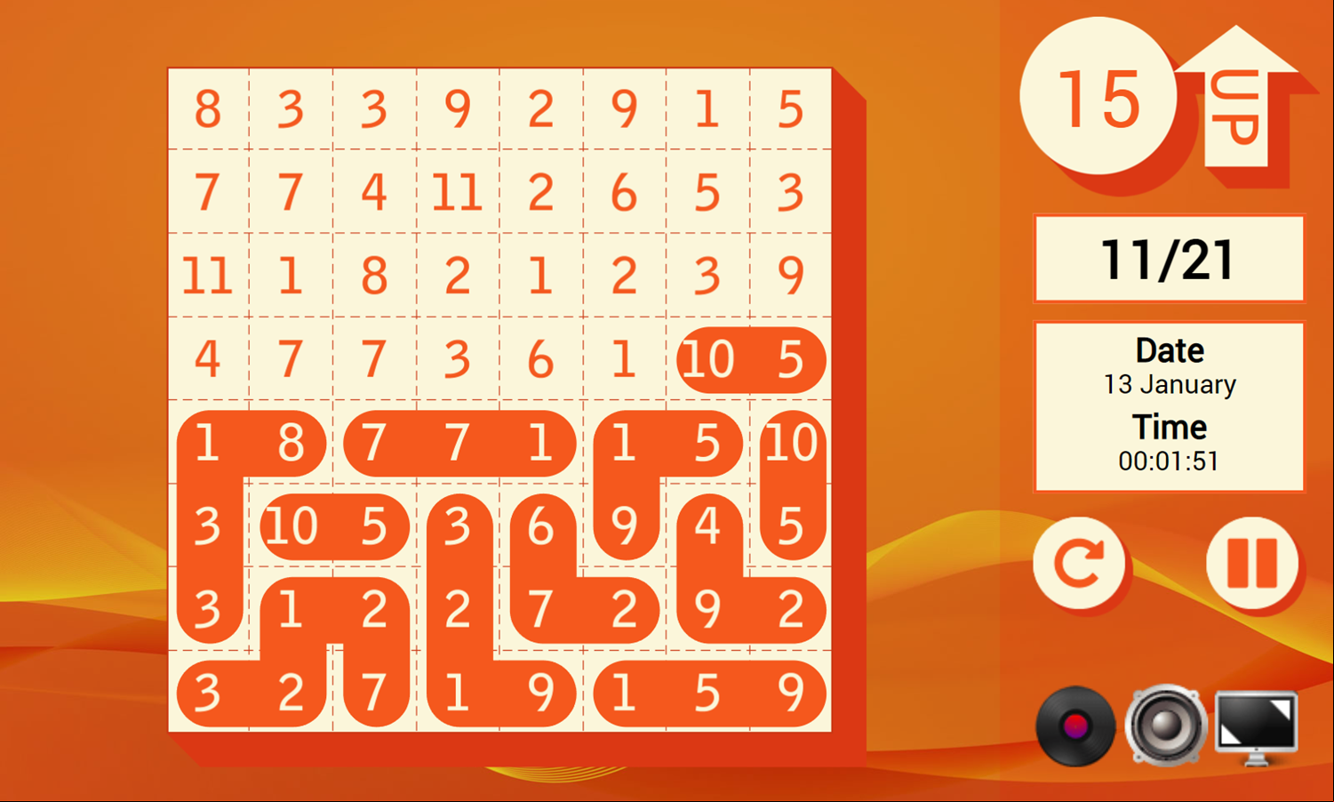 Daily 15 Up Game Problem Solving Screenshot.