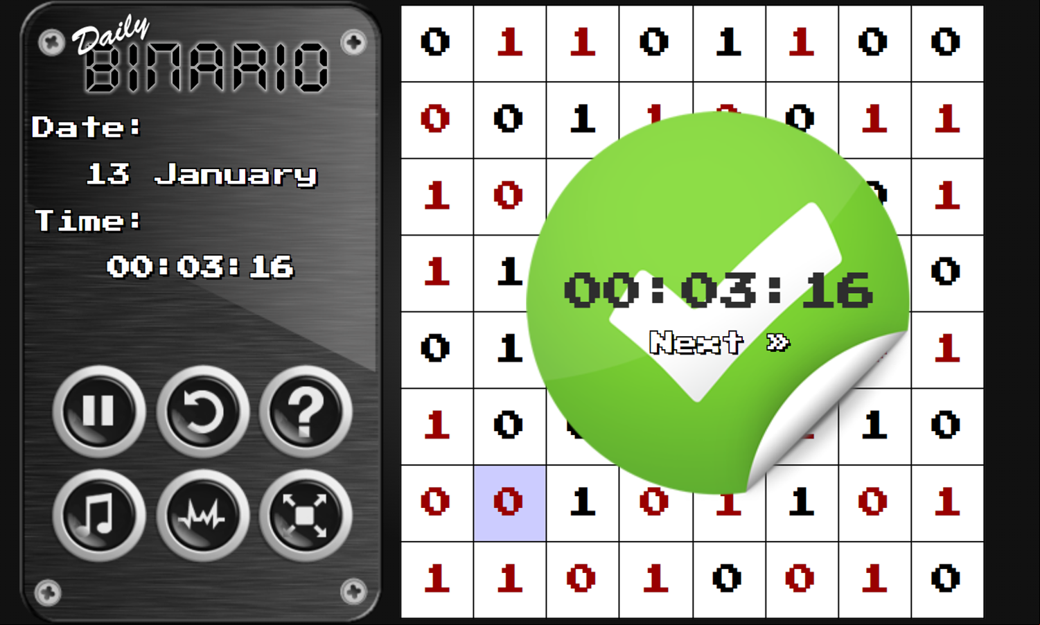 Daily Binario Game Complete Screenshot.