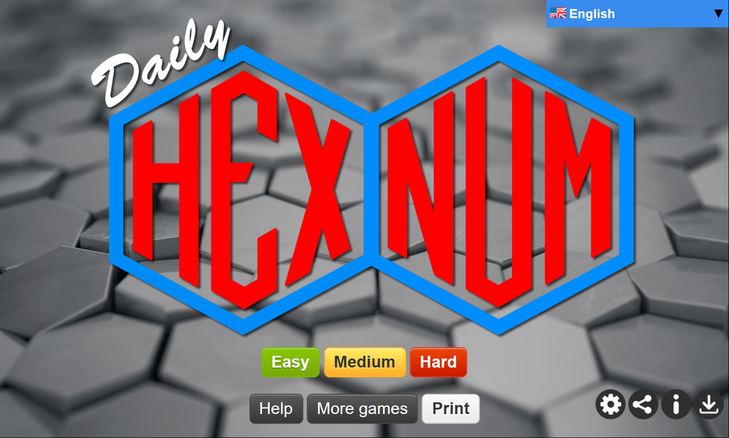 Daily Hex Num Game Welcome Screen Screenshot.
