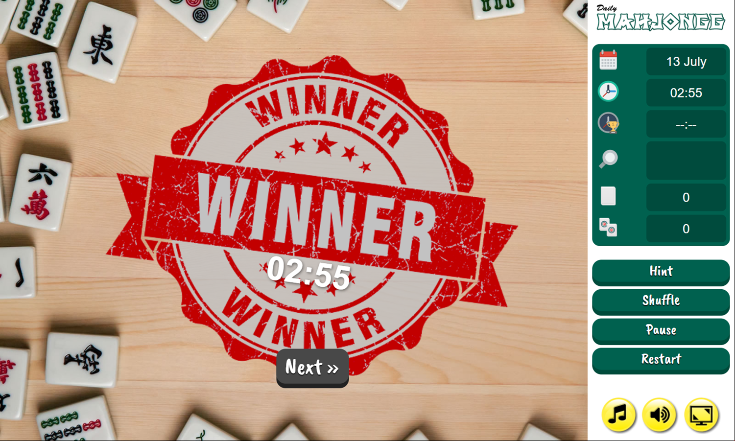 Daily Mahjongg Game Complete Screenshot.