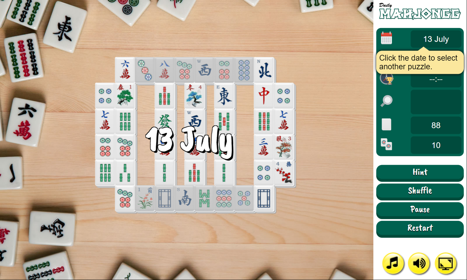 Daily Mahjongg Game Start Screenshot.