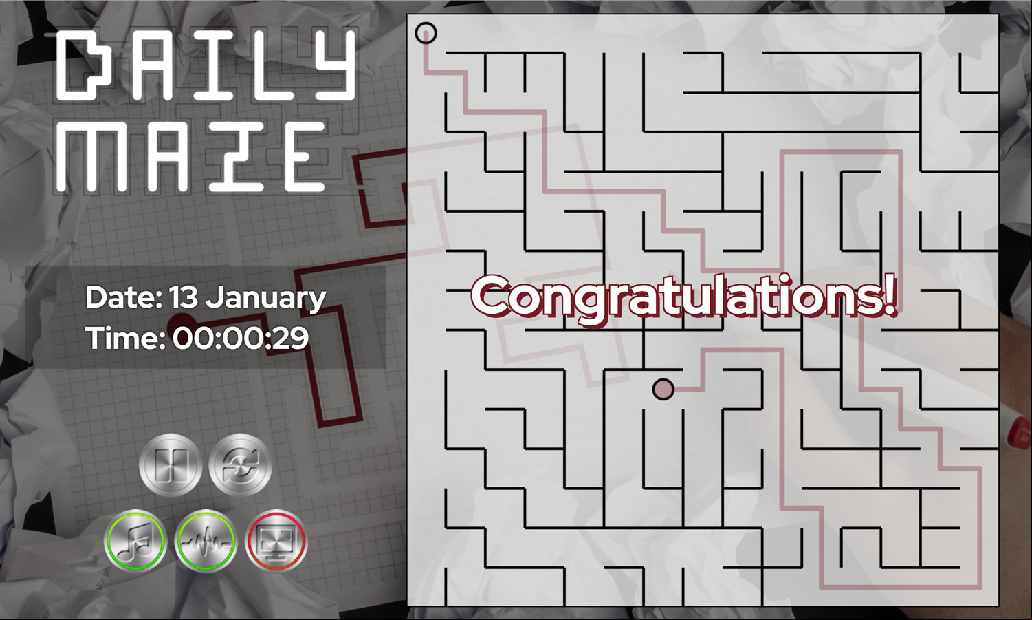 Daily Maze Game Path Complete Screenshot.