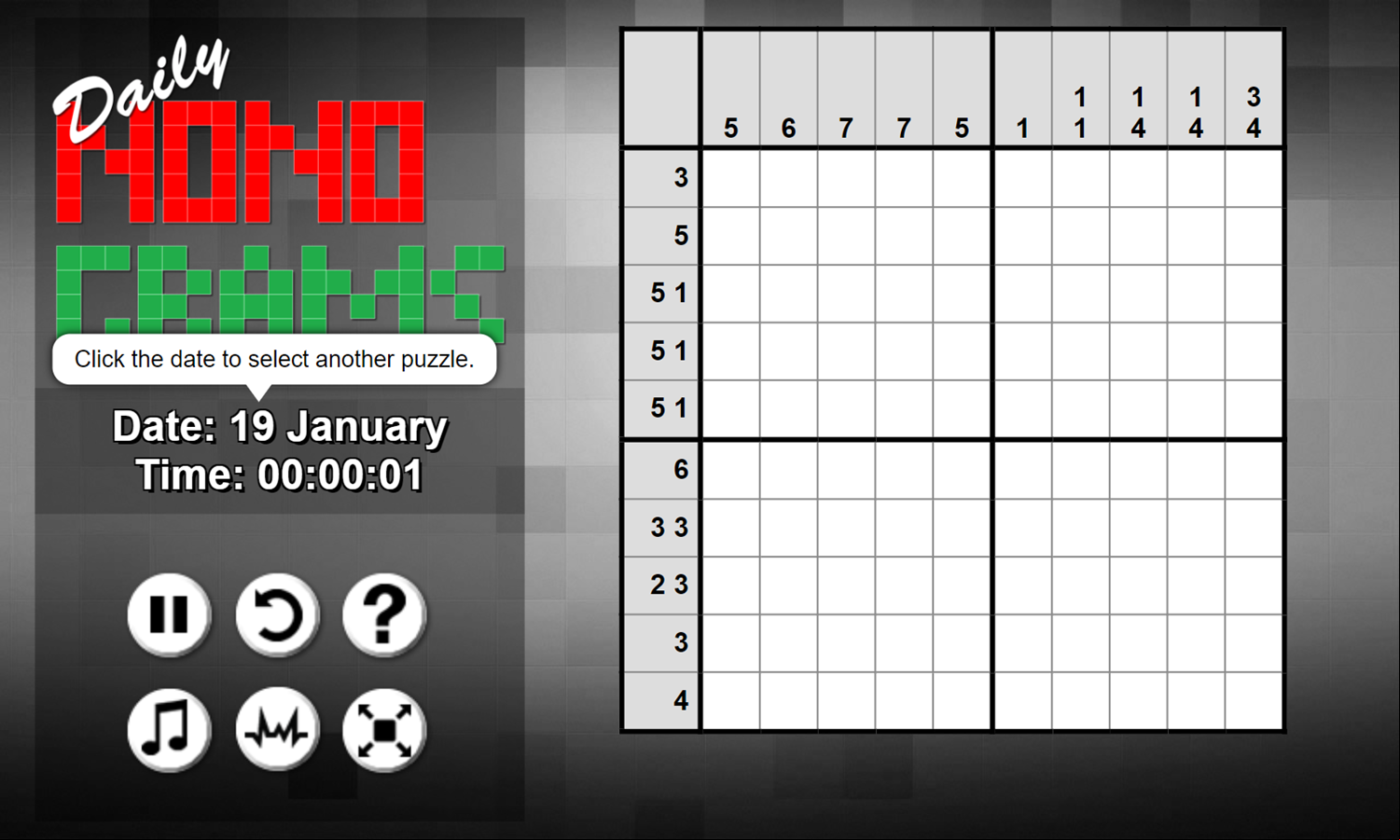 Daily Nonograms Game Puzzle Start Screenshot.
