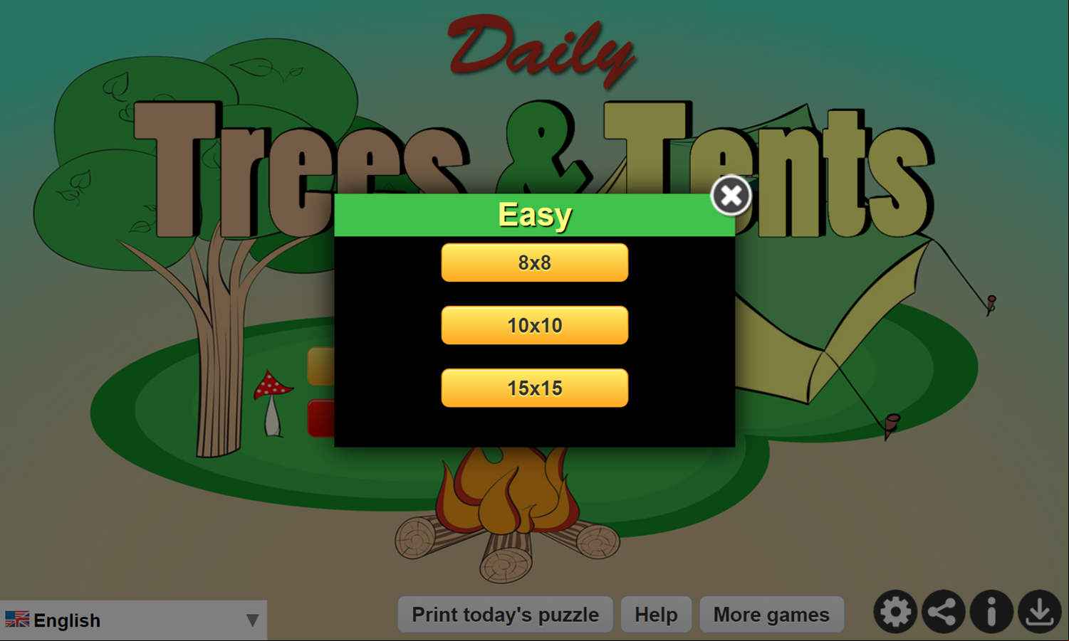 Daily Trees and Tents Game Level Select Screenshot.