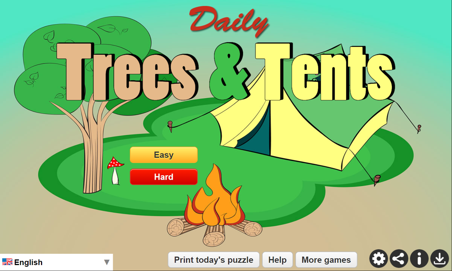 Daily Trees and Tents Game Welcome Screen Screenshot.