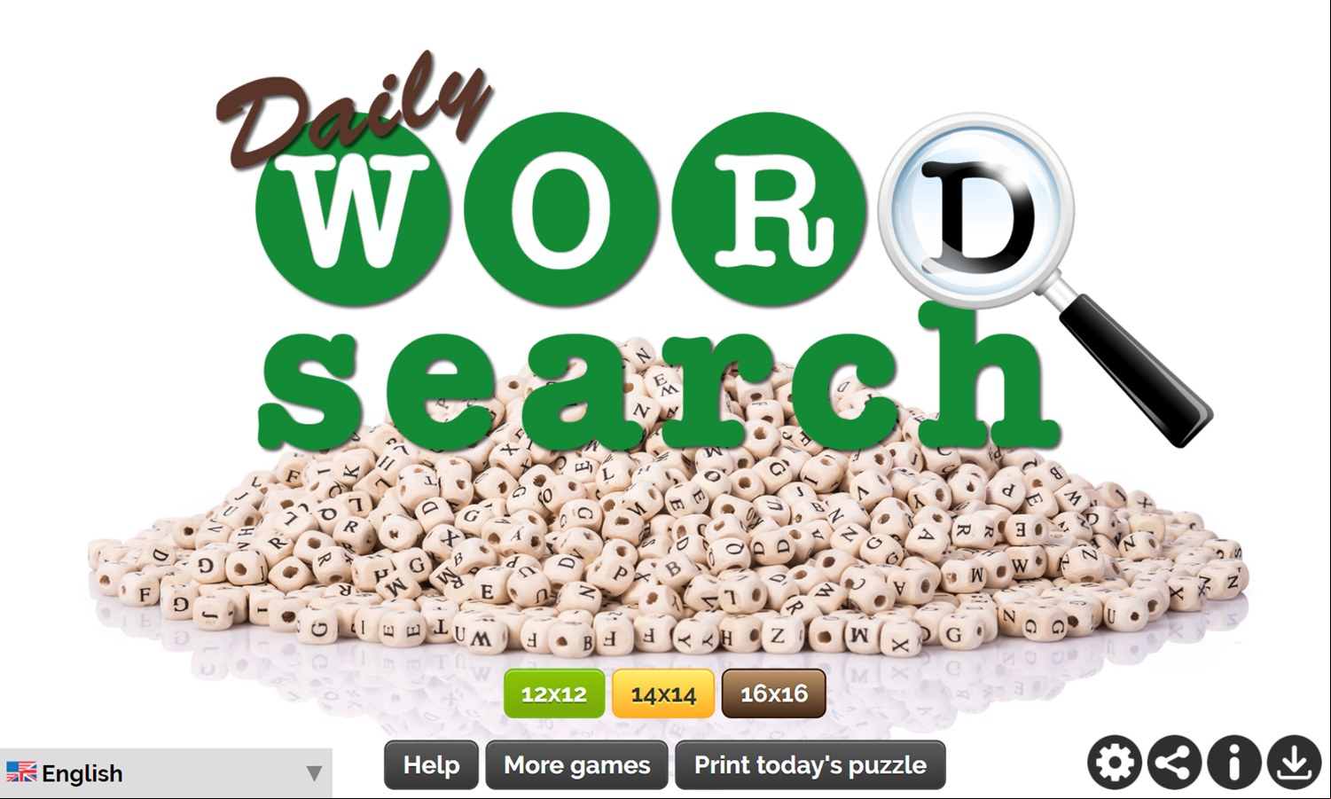 Daily Word Search Game Welcome Screen Screenshot.