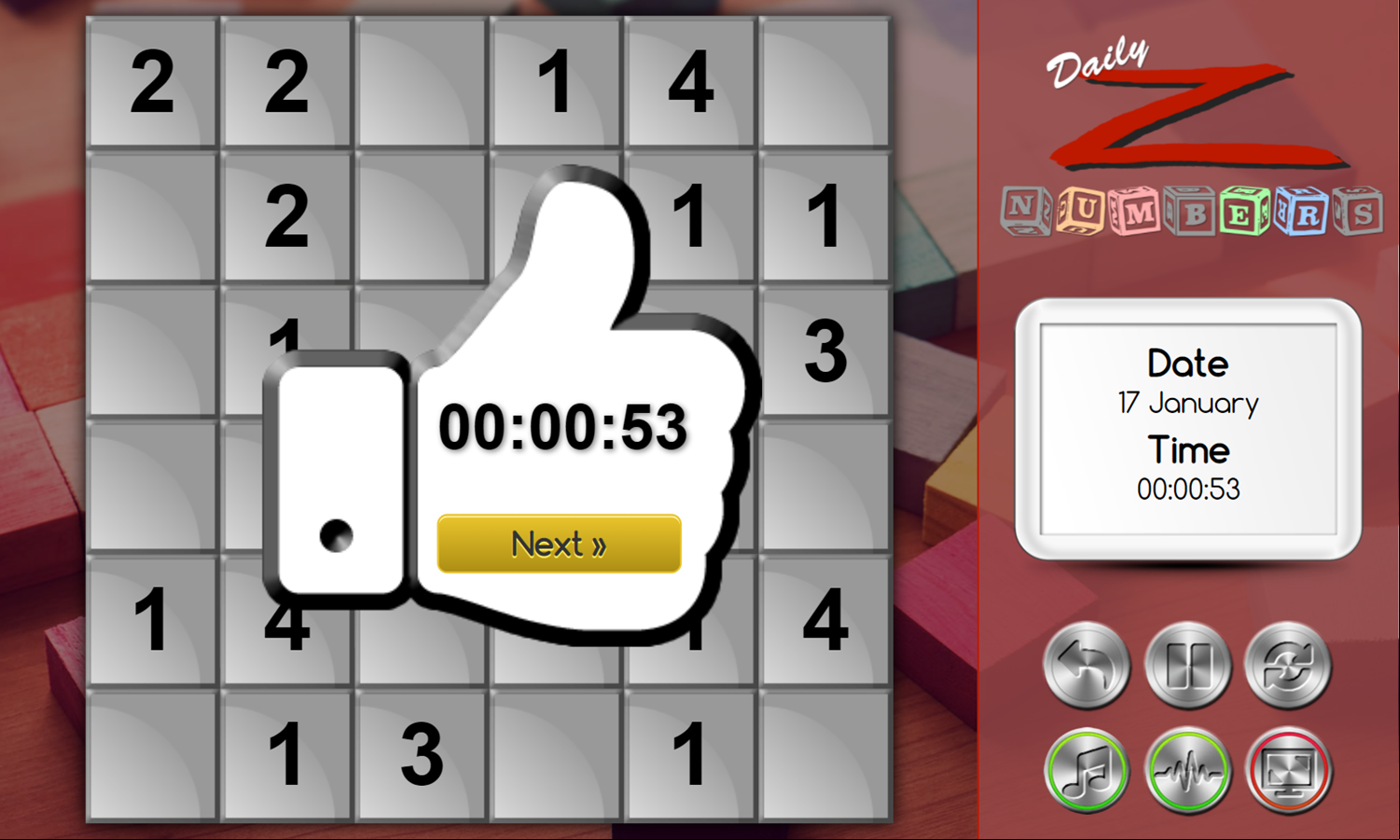 Daily Z Numbers Game Complete Screenshot.