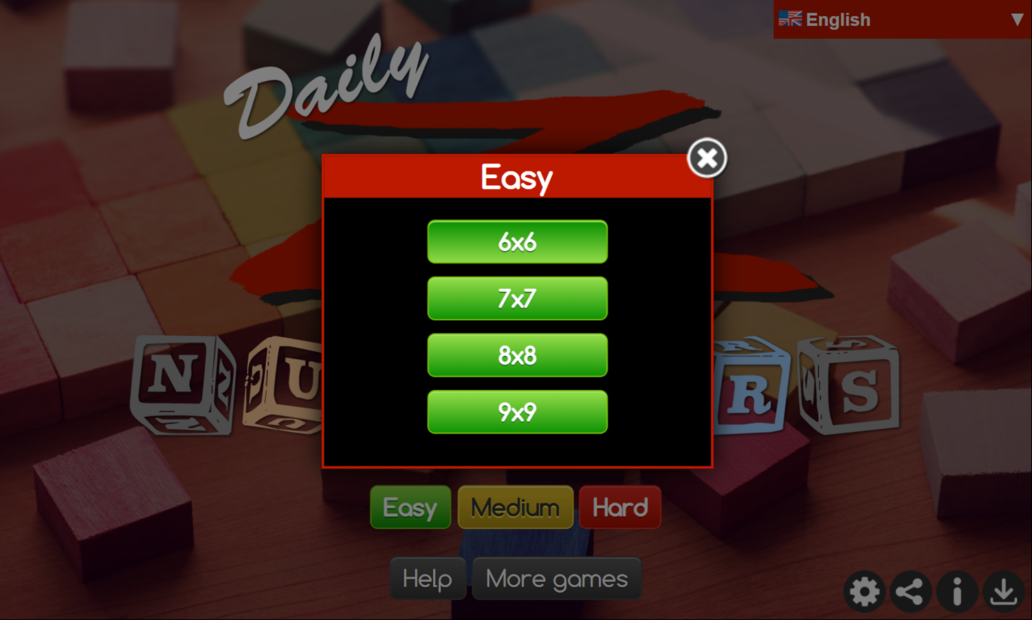 Daily Z Numbers Game Level Select Screenshot.
