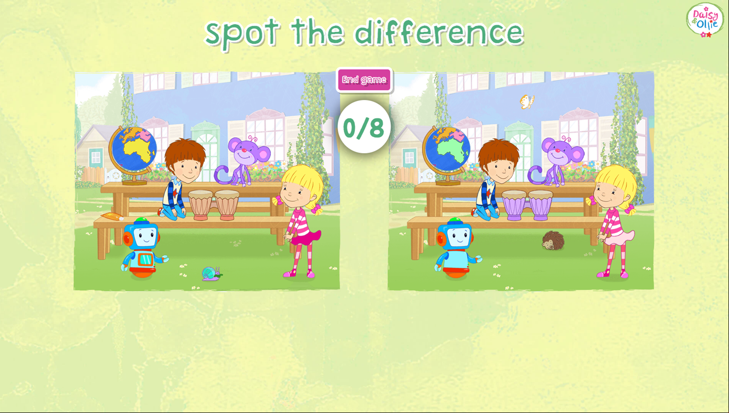 Daisy and Ollie Spot the Difference Game Welcome Screen Screenshot.