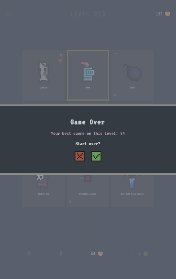 Dangerous Knight Game Over Screenshot.