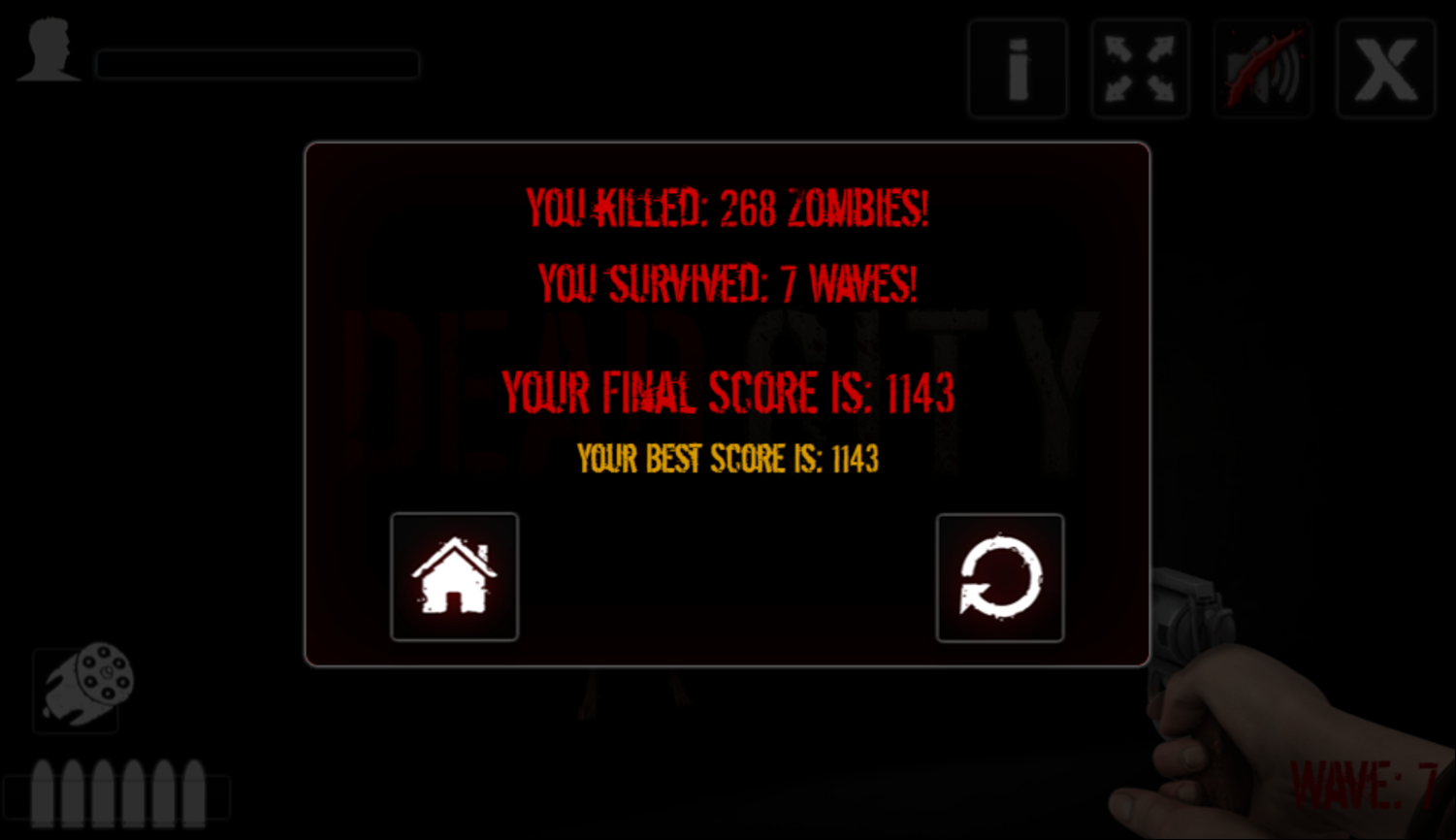 Dead City Game Over Screenshot.