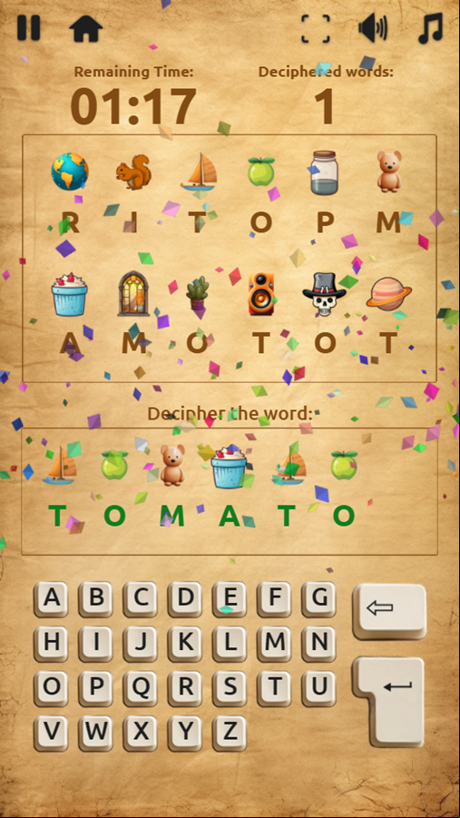 Decipher Game Right Answer Screenshot.