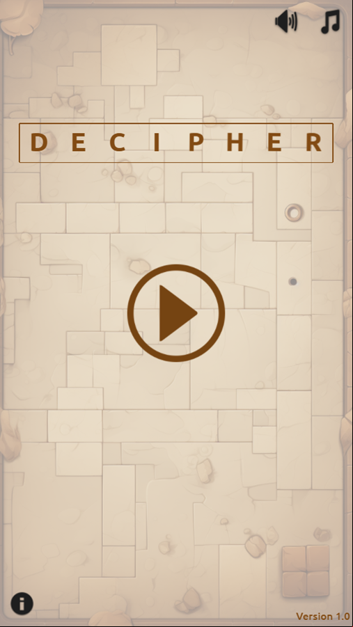 Decipher Game Welcome Screen Screenshot.