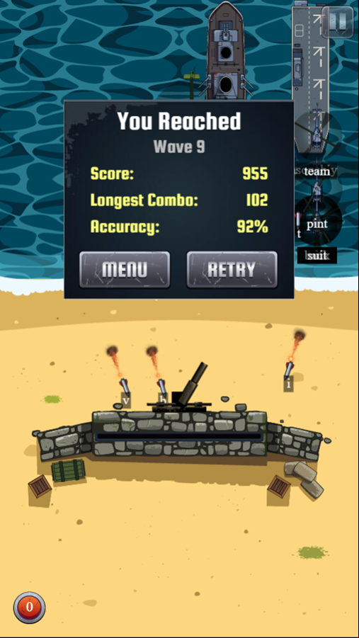 Defend The Beach Game Over Screenshot.