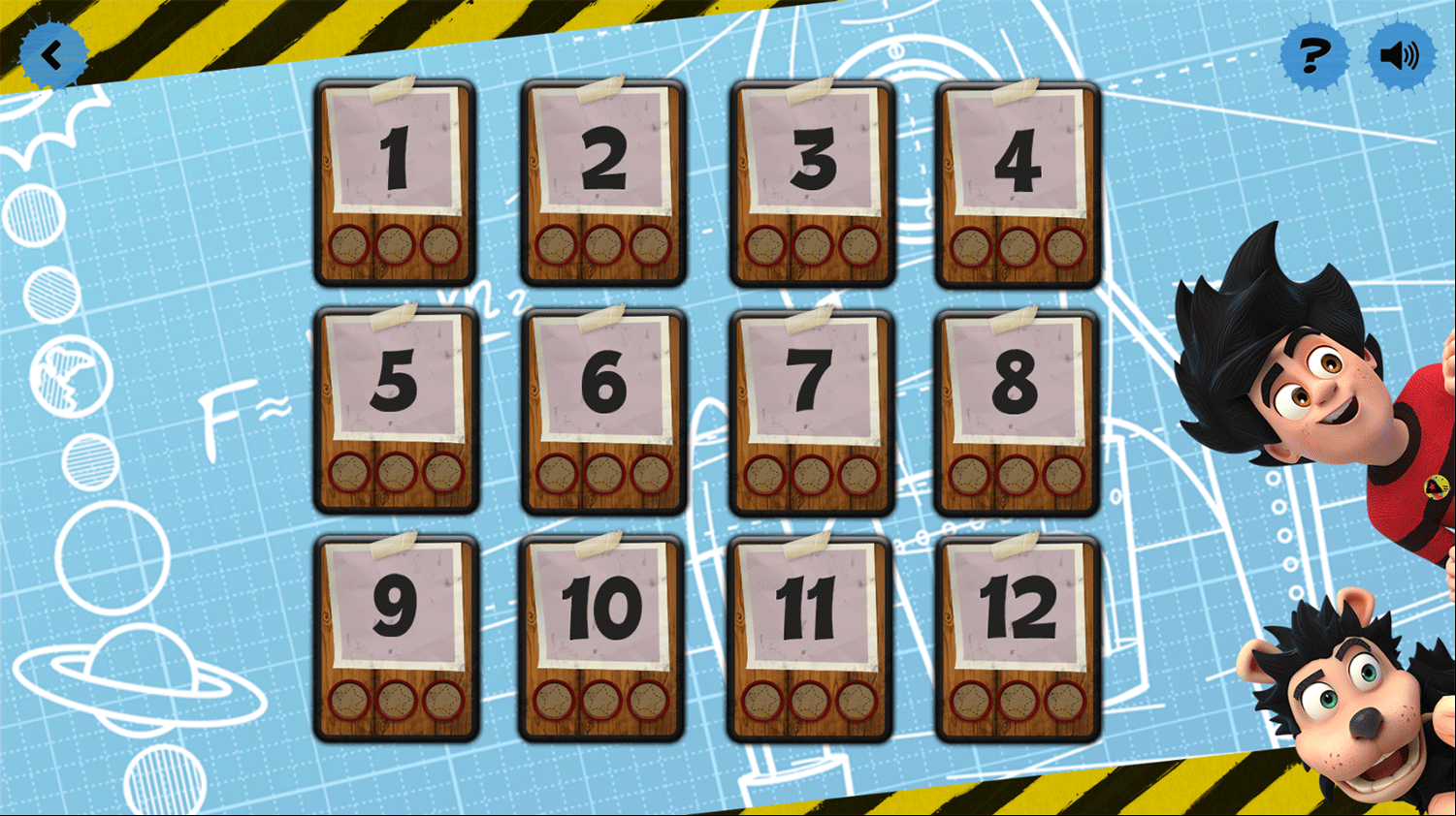 Dennis & Gnasher Clone Ranger Game Level Select Screenshot.