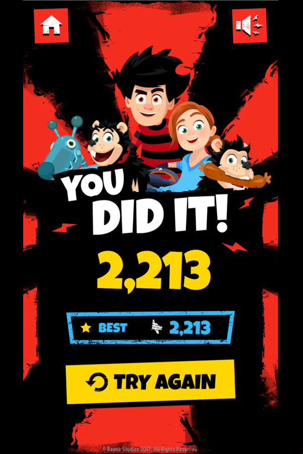 Dennis & Gnasher Sausage & Chips Game Beat Screenshot.