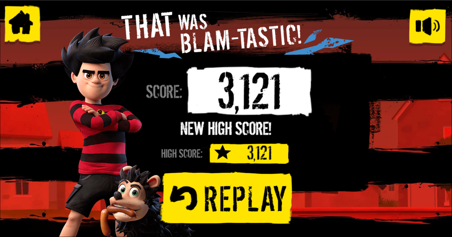 Dennis & Gnasher Xtreme Dennis Game Over Screenshot.