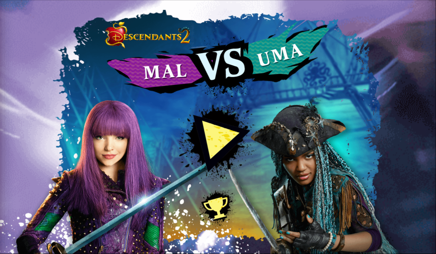 Descendants 2 Mal vs Uma Game Welcome Screen Screenshot.