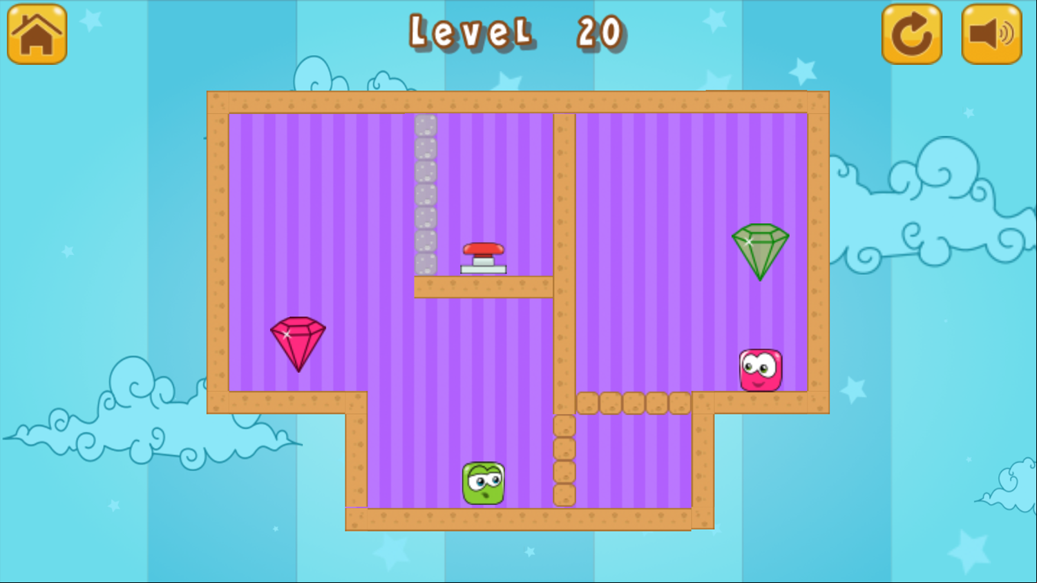 Diamonds Twins Game Level With False Walls and a Switch Screenshot.
