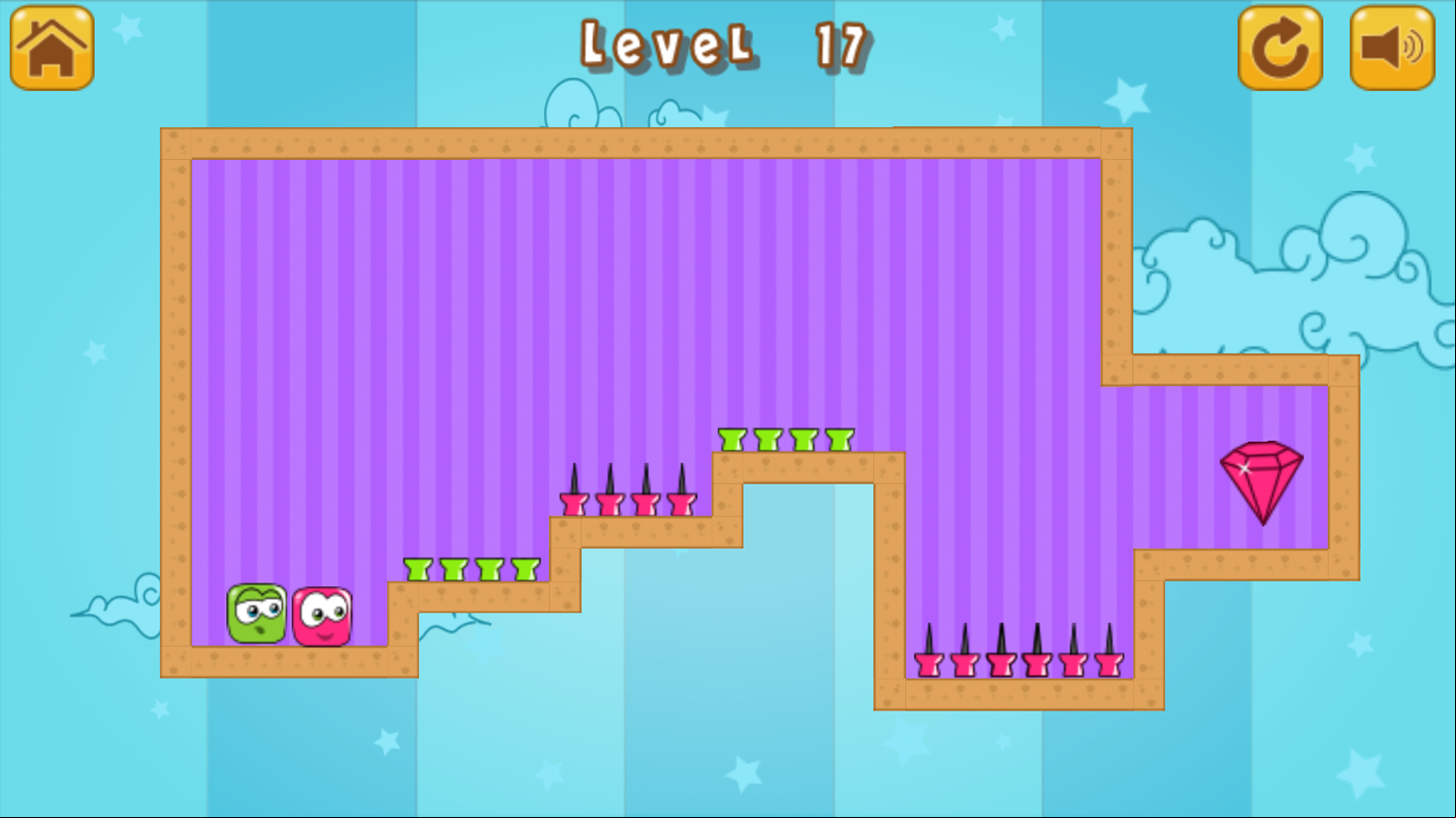Diamonds Twins Game Level With Red and Green Thumbtacks Screenshot.