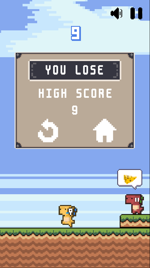 Dino Fruit Game Over Screenshot.