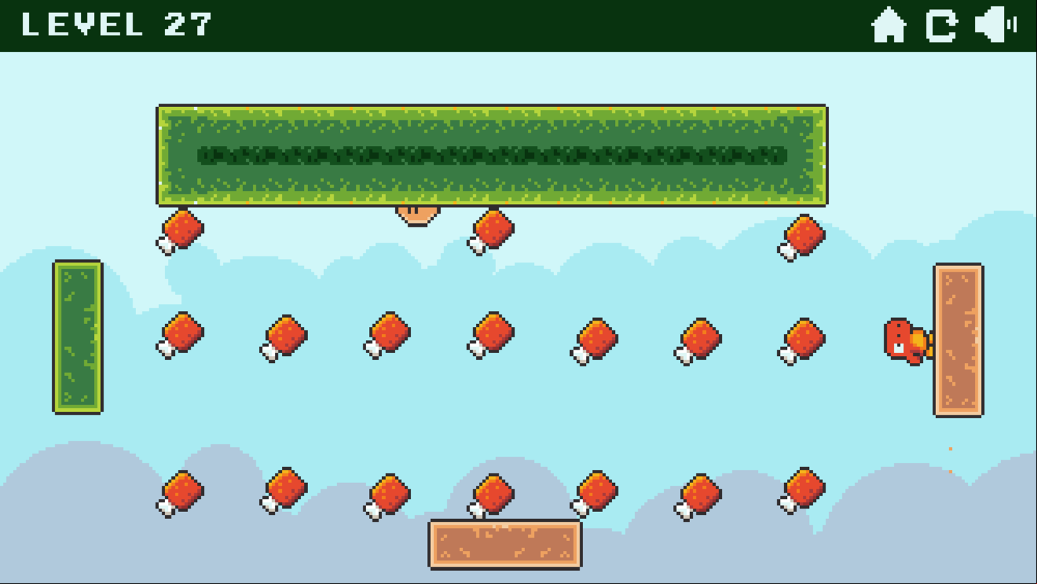 Dino Grub Game Level With Rows of Meat Screenshot.