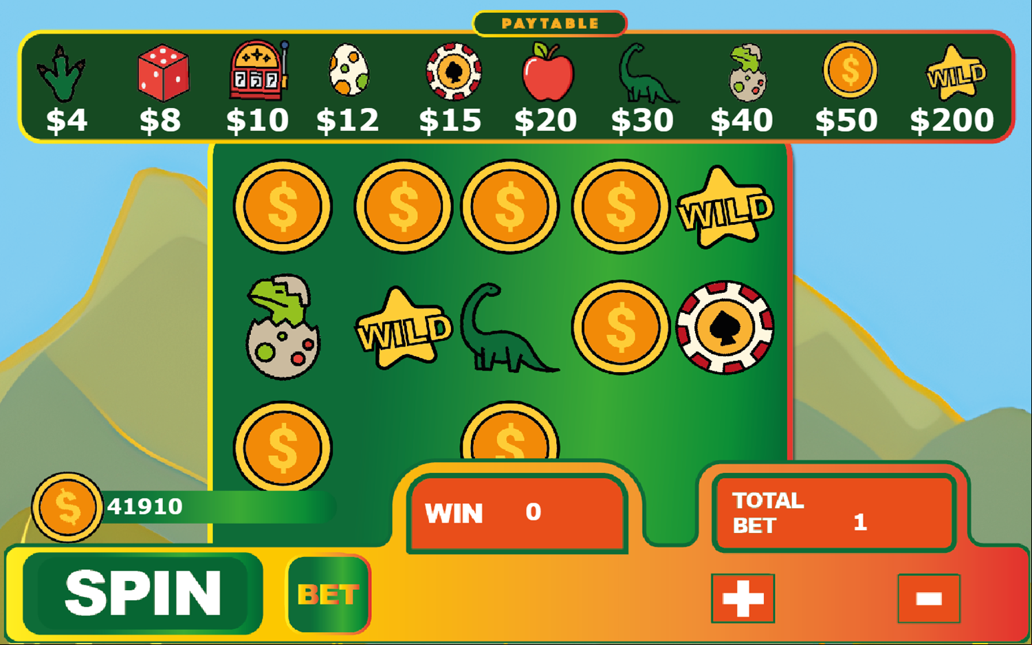 Dino's Fortune Game Start Screenshot.