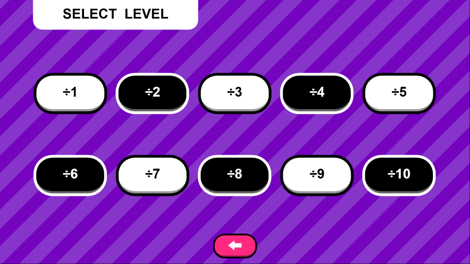 Division Memory Game Select Level Screenshot.