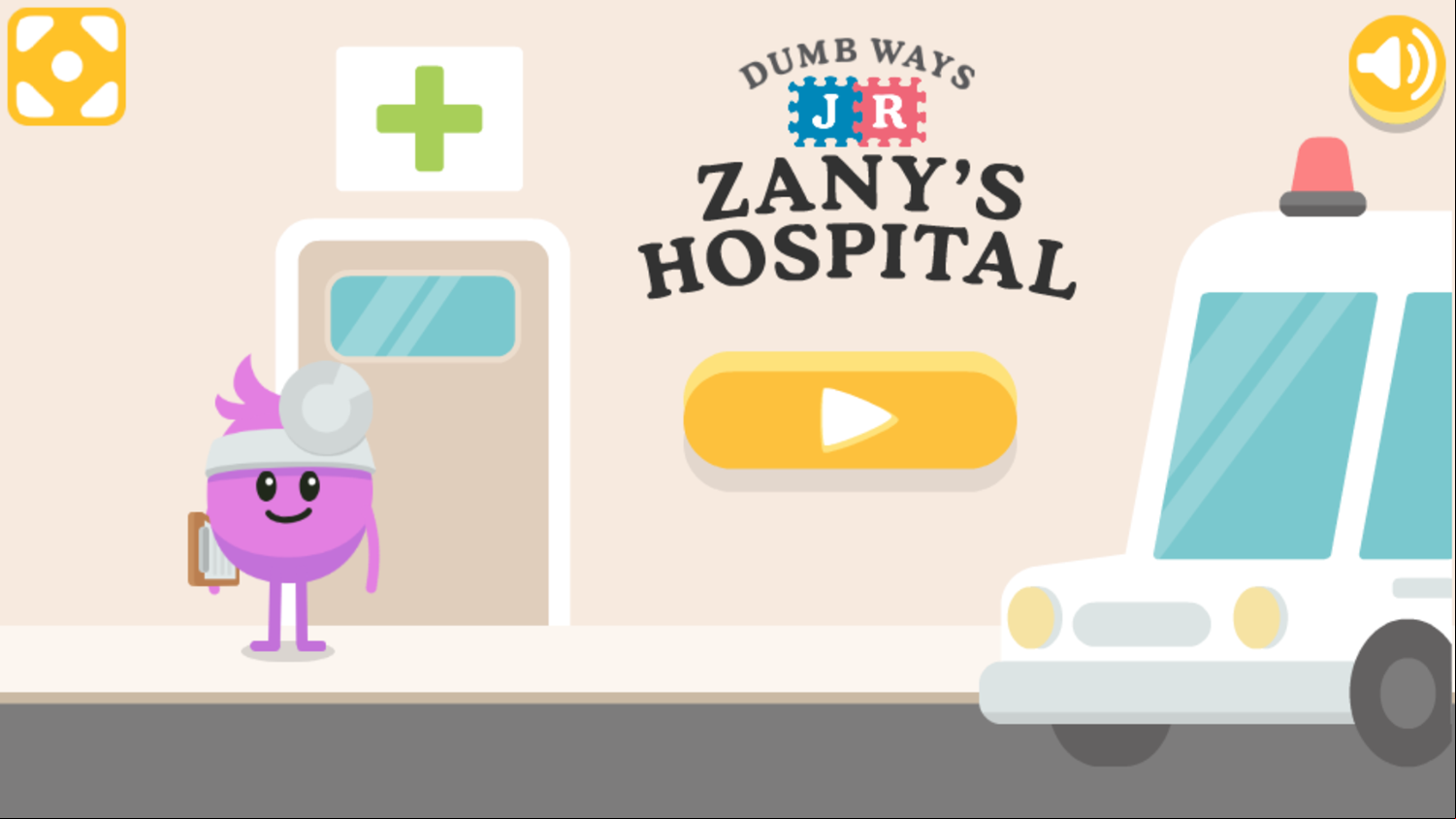 Dumb Ways Jr Zany's Hospital Game Welcome Screen Screenshot.