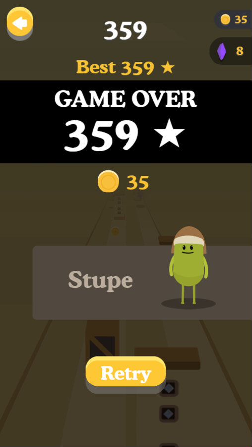 Dumb Ways to Die 3 World Tour Game Pyramid Slide Score Screenshot.