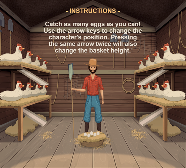 Egg Drop Dash Game Instructions Screenshot.