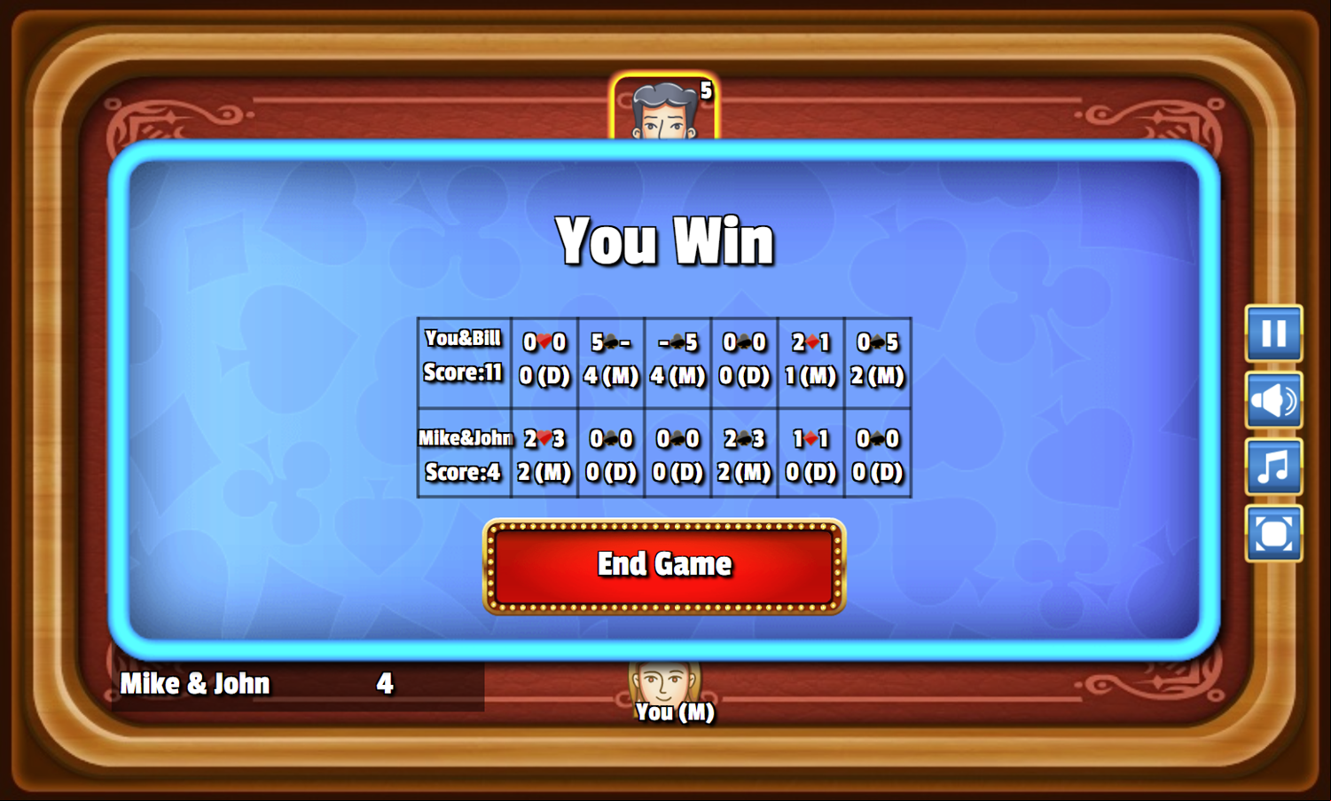 Euchre Game Won Screenshot.
