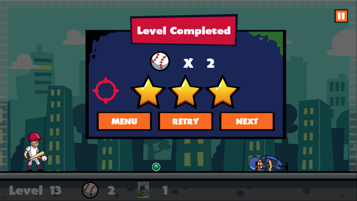 Extreme Baseball Game Level Completed Screen Screenshot.