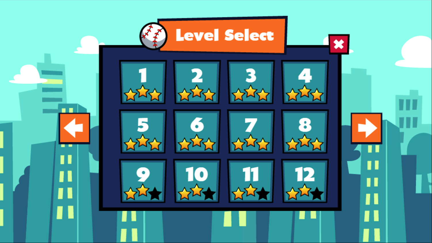 Extreme Baseball Game Level Select Screen Screenshot.