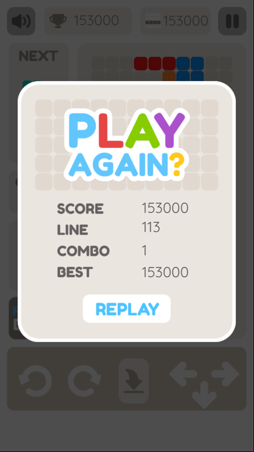 Falling Block Game Over Screenshot.