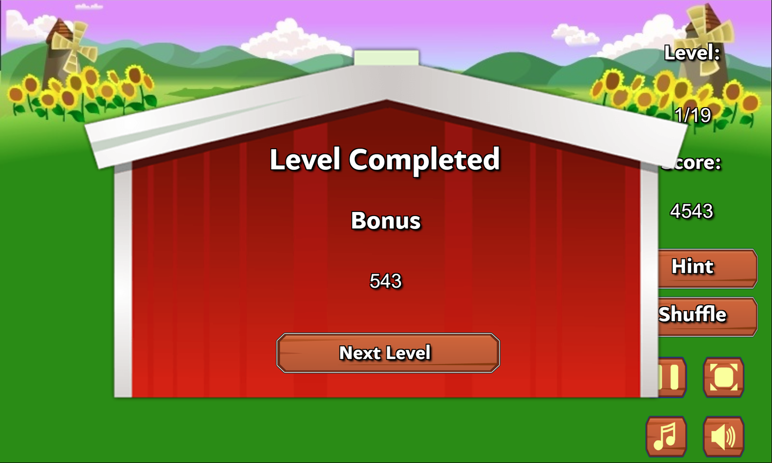 Farm Flip Mahjongg Game Level Completed Screen Screenshot.