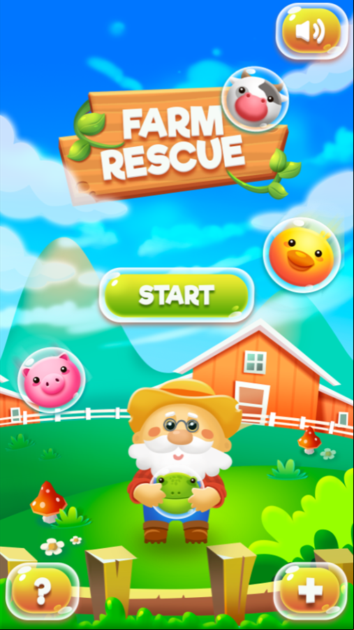 Farm Rescue Game Welcome Screen Screenshot.