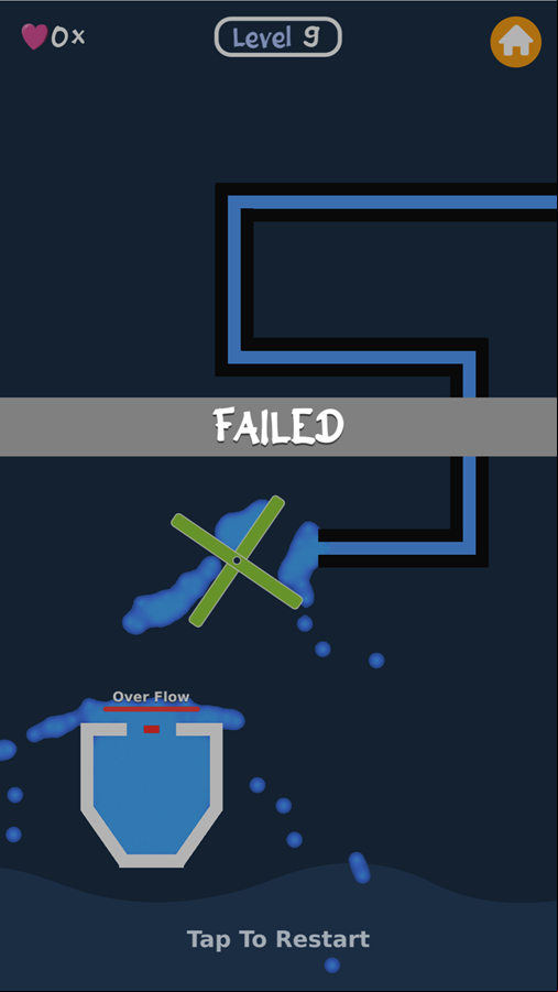 Fill the Water Game Level Failed Screenshot.