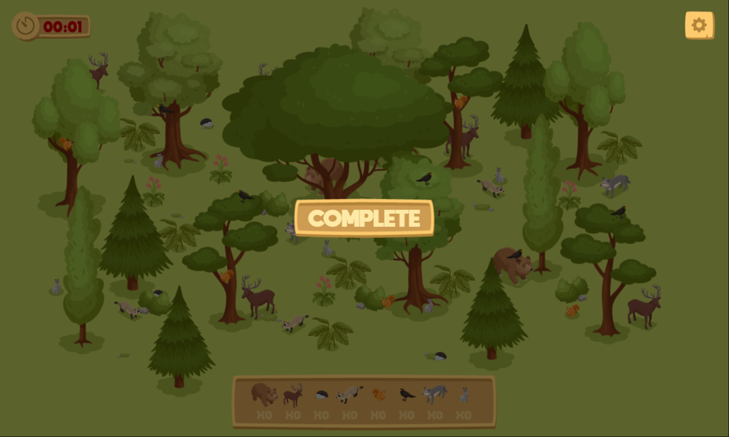 Find Animals Game Complete Screenshot.