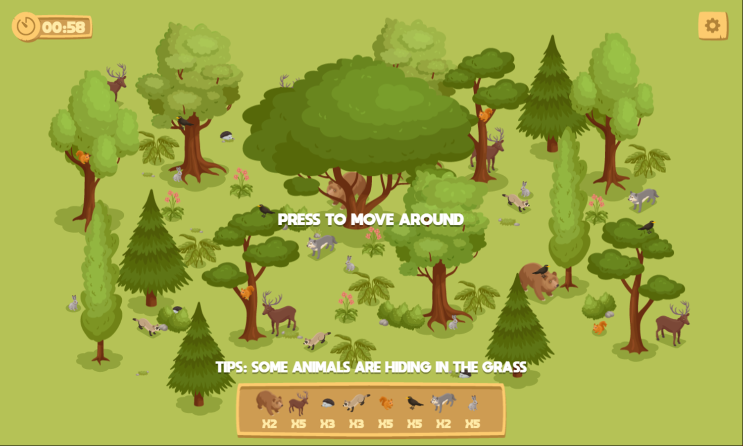 Find Animals Game Start Screenshot.