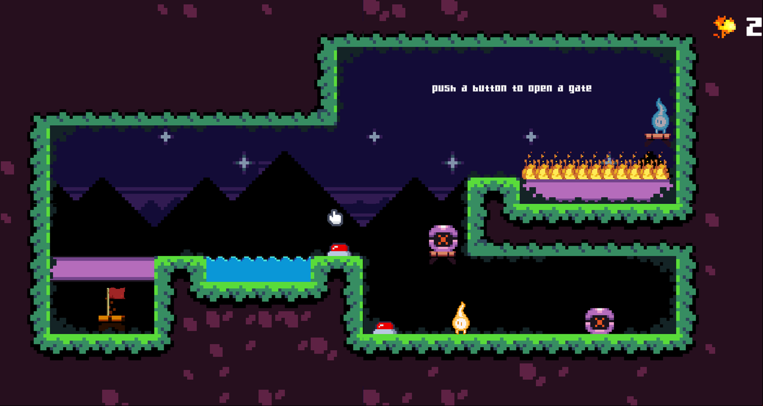 Fire and Ice Twins Game Push Buttons to Open Gates Screenshot.
