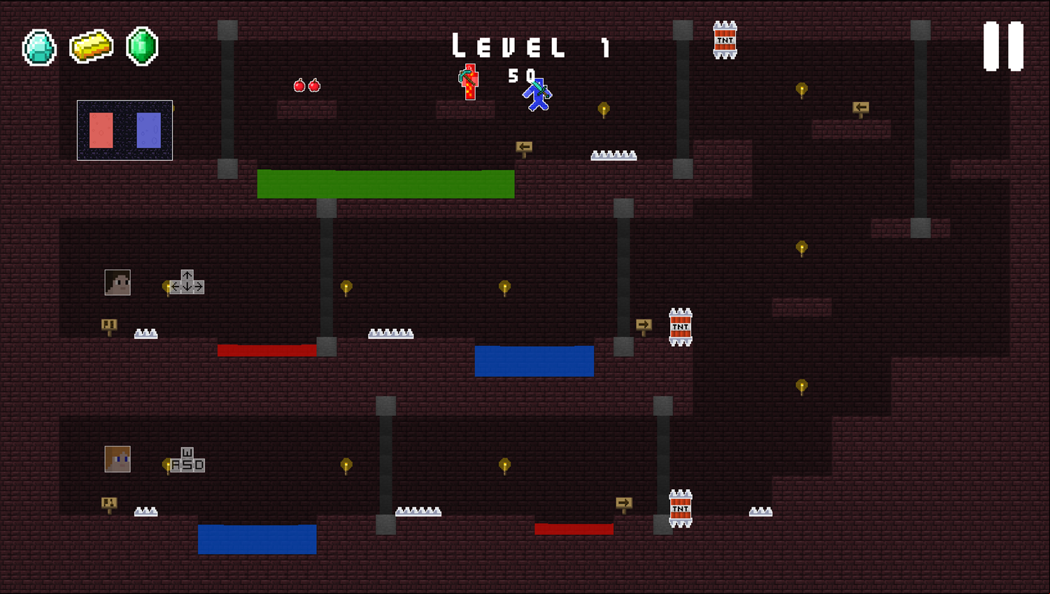 Fire Steve and Water Alex Game Level Play Screenshot.