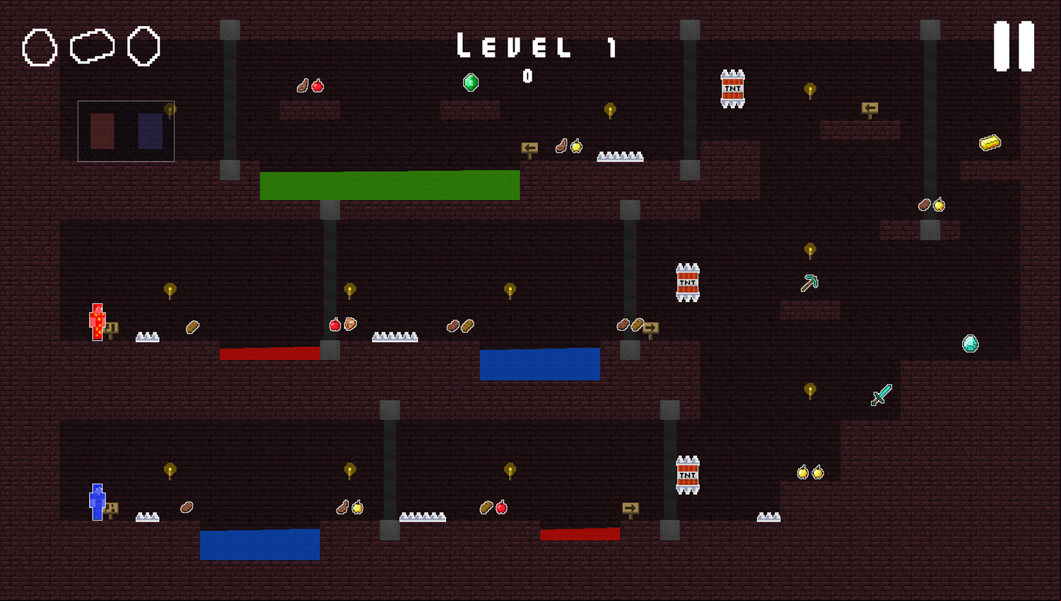 Fire Steve and Water Alex Game Level Start Screenshot.